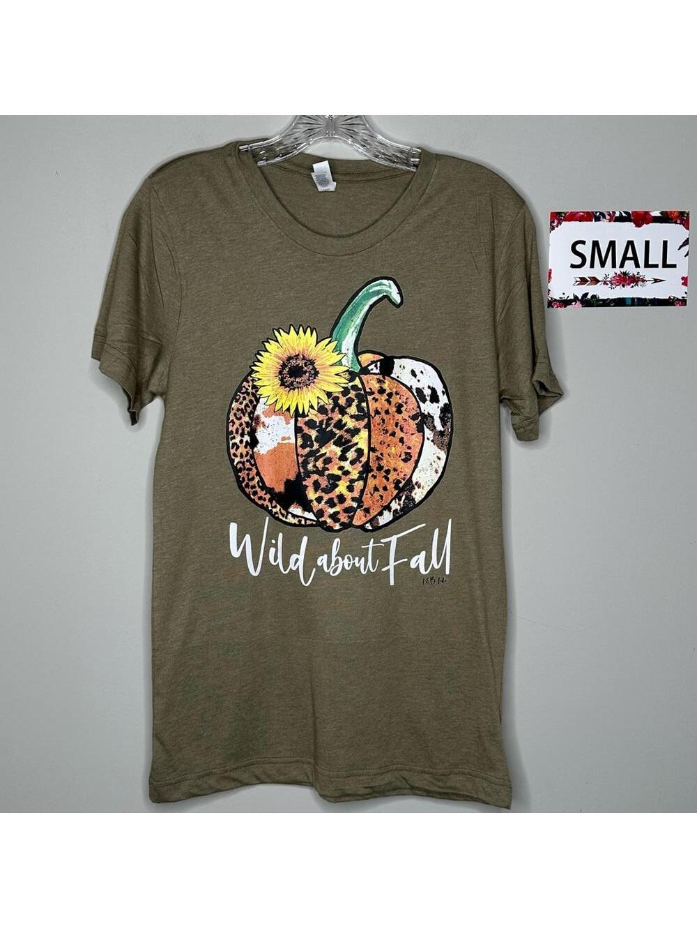 Olive Pumpkin Small Fall tee shirt cowhide sunflower